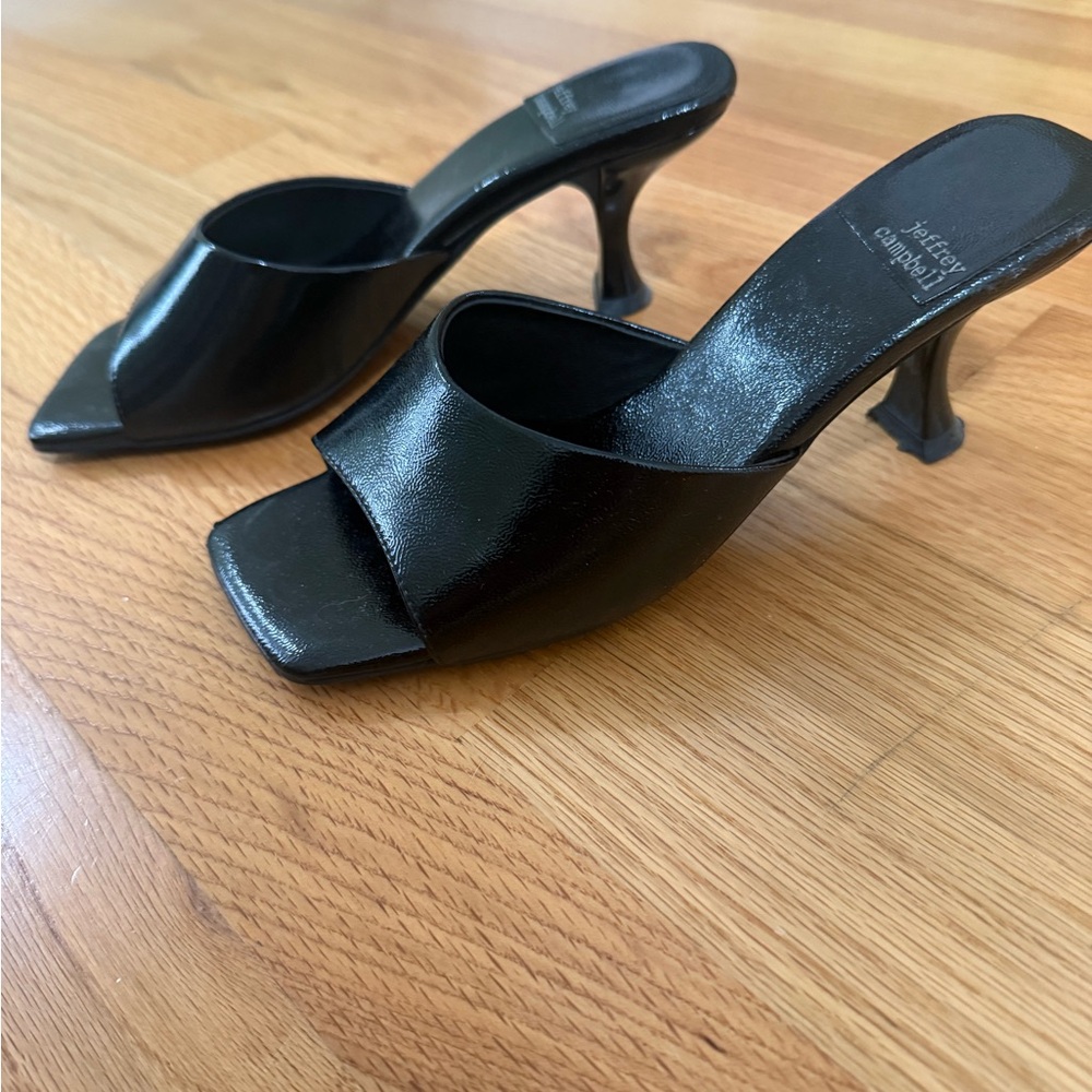 Jeffrey Campbell Black Square-Toe Mule Heels